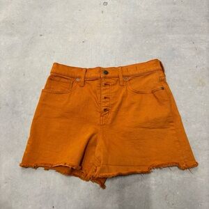 Madewell Women Burnt Orange Button Fly High Rise Casual Festival Denim Shorts 28